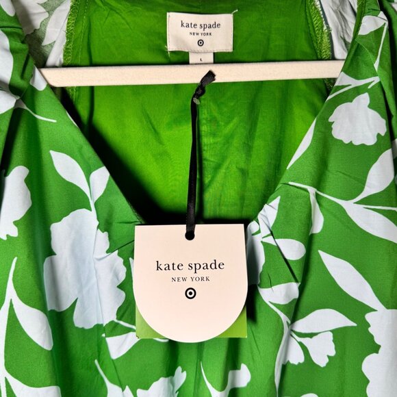 Kate Spade x Target Poplin Green Flower Sleeve Dress side pockets - Size L - Picture 3 of 5
